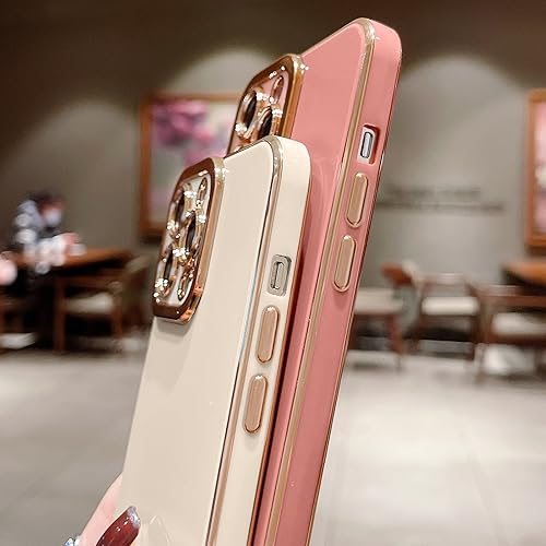 Miniatura 6 de Lafunda Diseñada para iPhone 13 Pro, fundas de lujo con bonito chapado para mujeres y niñas, elegante borde dorado, a prueba de golpes, TPU con