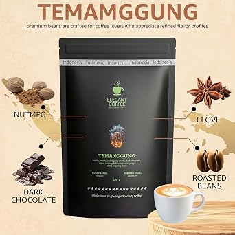 Elegant Coffee Temanggung Arabica Coffee Beans 250g - Premium Indonesian Single-Origin Medium Roast Whole Bean Coffee with Rich Dark Chocolate and Woody Notes - Freshly Sealed Bag for Maximum Flavor