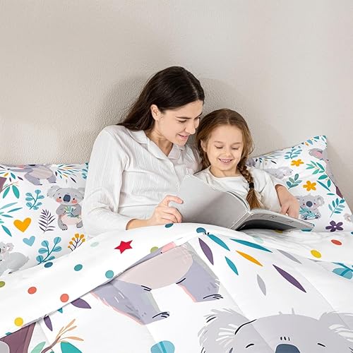 Miniatura 5 de Juego de edredón de koala para niños, juego de ropa de cama de animales salvajes de Australia, hojas y ramas florales, edredón botánico de plumón de