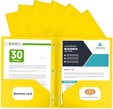Plastic Folders with Pockets and Prongs,30 Pack Letter Size Two Pocket Folders with 3 Prong, Durable Colored Folders for School, Office, and Home Organization Yellow