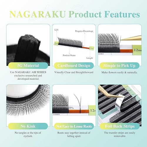 Miniatura 54 de NAGARAKU YY Extensiones de Pestañas de Alta Capacidad 54 Filas 0.07 D Rizado 7-15mm Longitud Mixta Suministros Y Pestaña 4D Volumen Ruso Cruzado YY