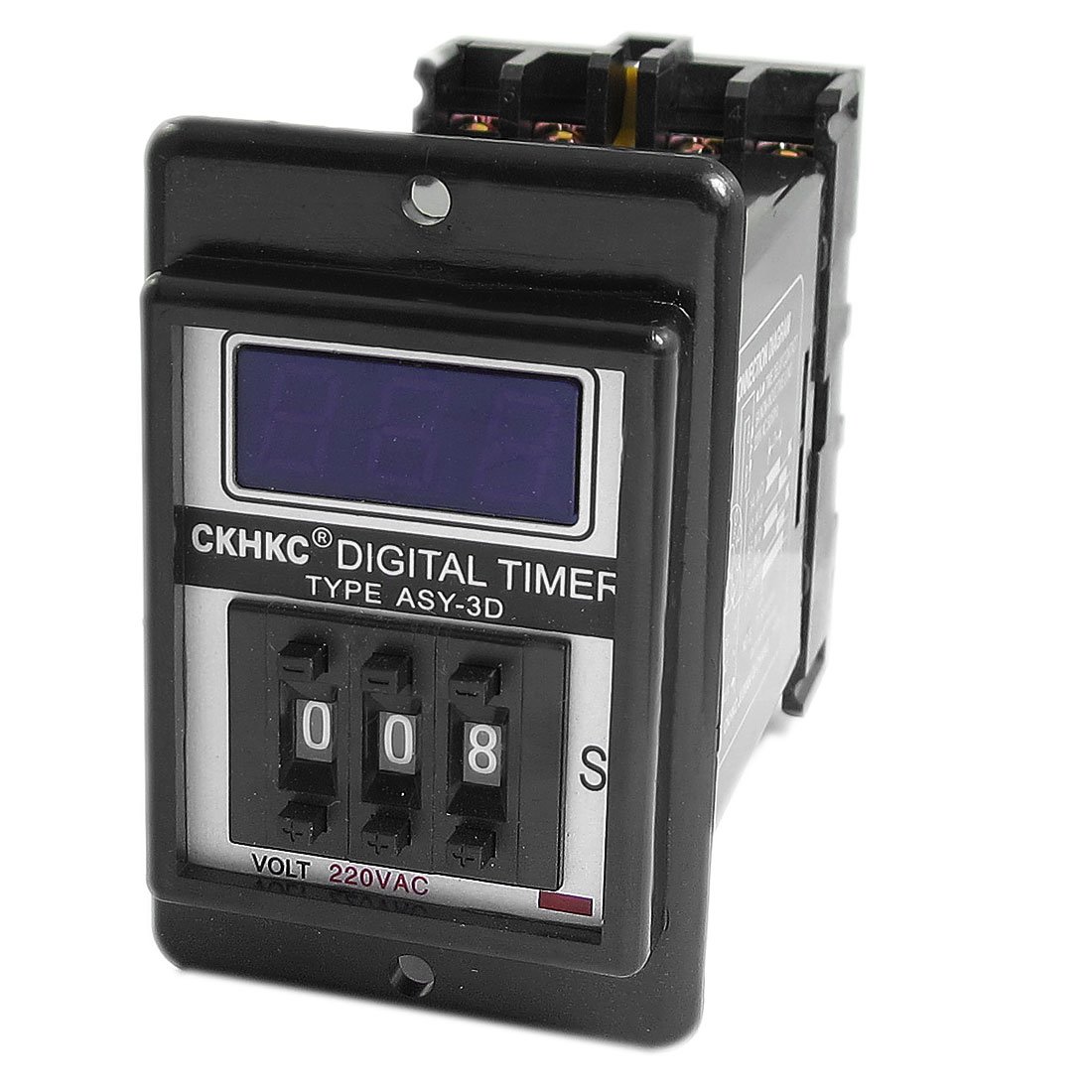 Relé temporizador digital de 999 segundos ASY-3D con pantalla de 3 dígitos y base 8P