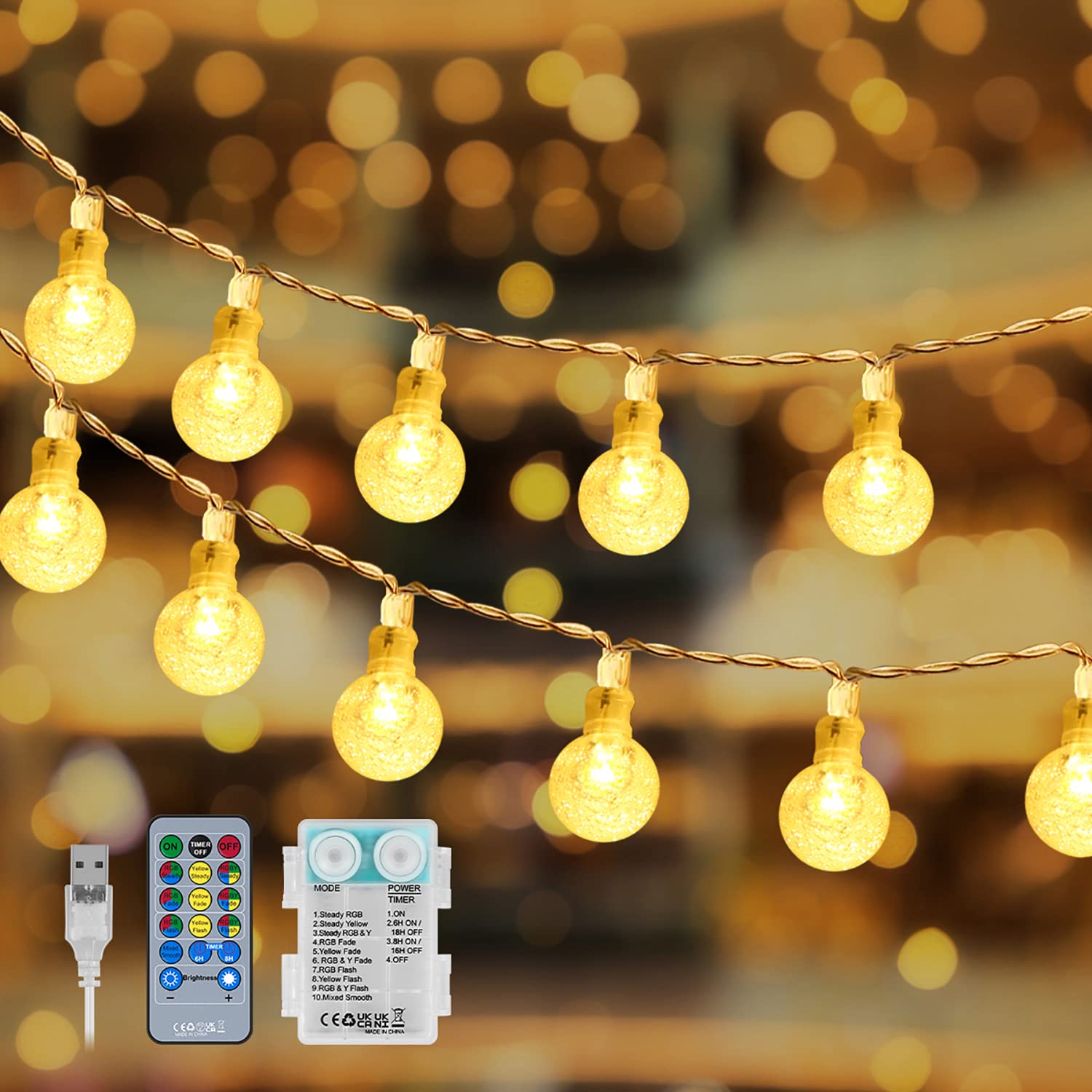 SUWITUFairy Lights Battery Operated, 15M 100LED Globe String Lights Battery Powered with Remote, 10 Modes Waterproof Globe Fairy Lights for Christmas Halloween Party Wedding Garden, Bedroom Decor