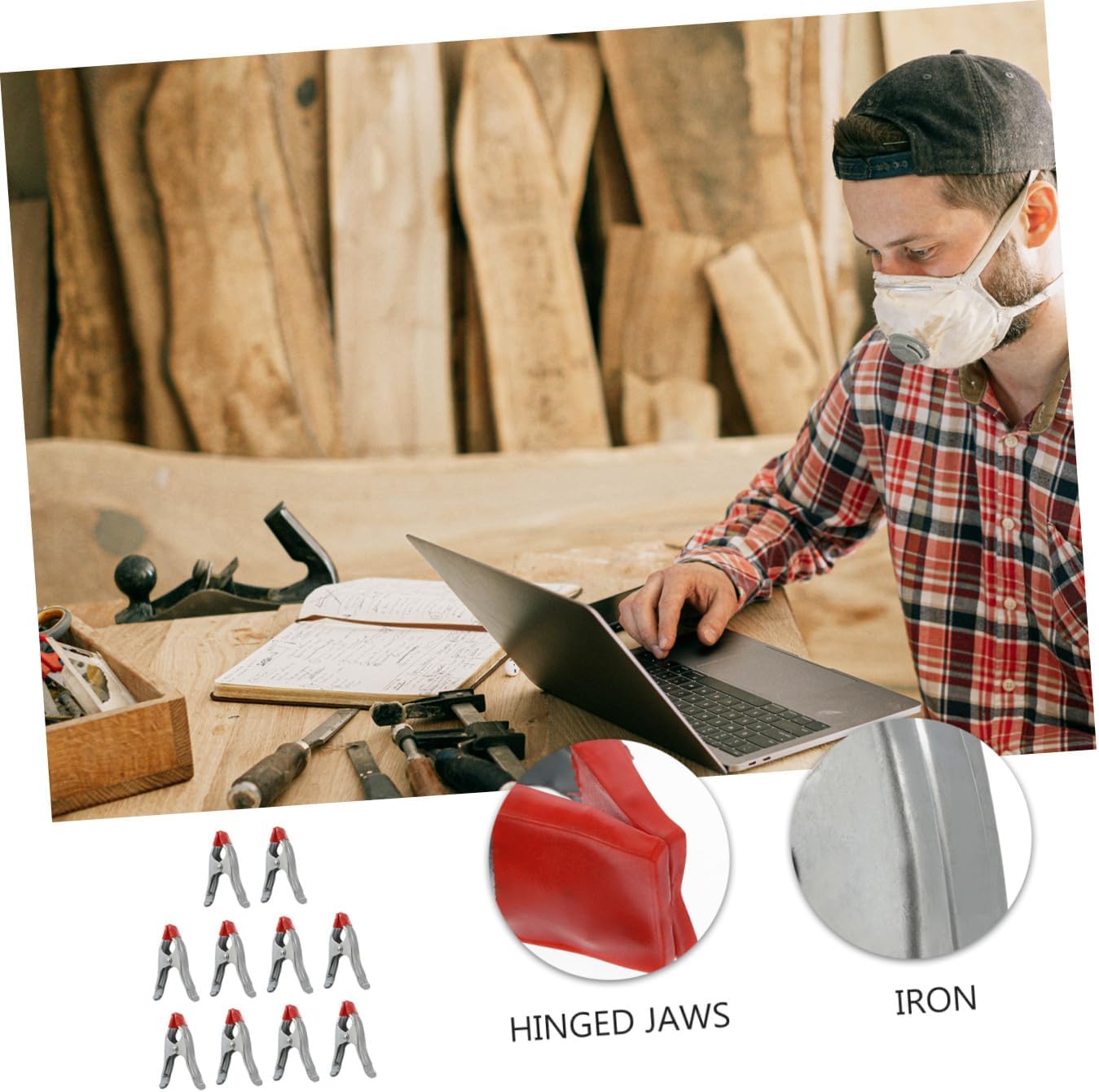 10pcs A-shaped Woodworking Clamps Thickened Iron Spring Clips Strong Carpentry Holding Clips for Woodworking and Stone Fixing 6-inch Set