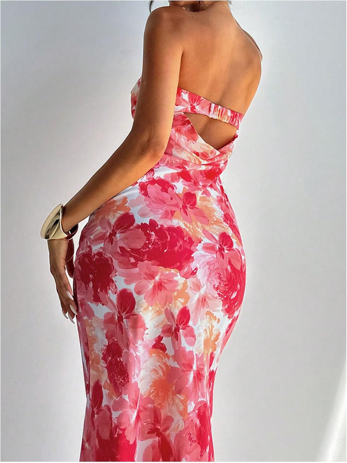 Milumia Women's Boho Floral Tube Dress Wedding Guest Strapless Backless Bodycon Cocktail Summer Long Dresses - Image 3