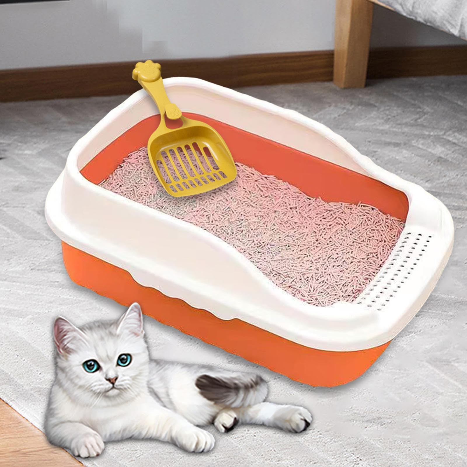 Bandeja para Gatos Recipiente de Arena Sanitario Paredes Pala Extraíble Estructura Abierta Material PP Apto para Conejos Hámsteres Interiores Ja