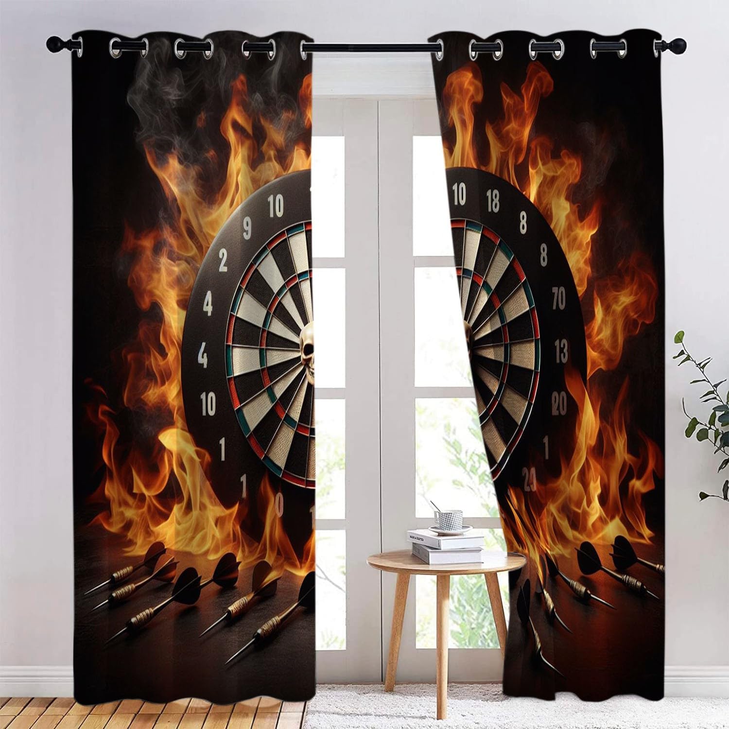 Flame Darts Roulette-Thema Verdunkelungsvorhang Schwarz, 2er Set Blickdichte Vorhänge mit Ösen H215 x B110 cm, Polyester Gardinen für Schlafzimmer Wohnzimmer Kinderzimmer