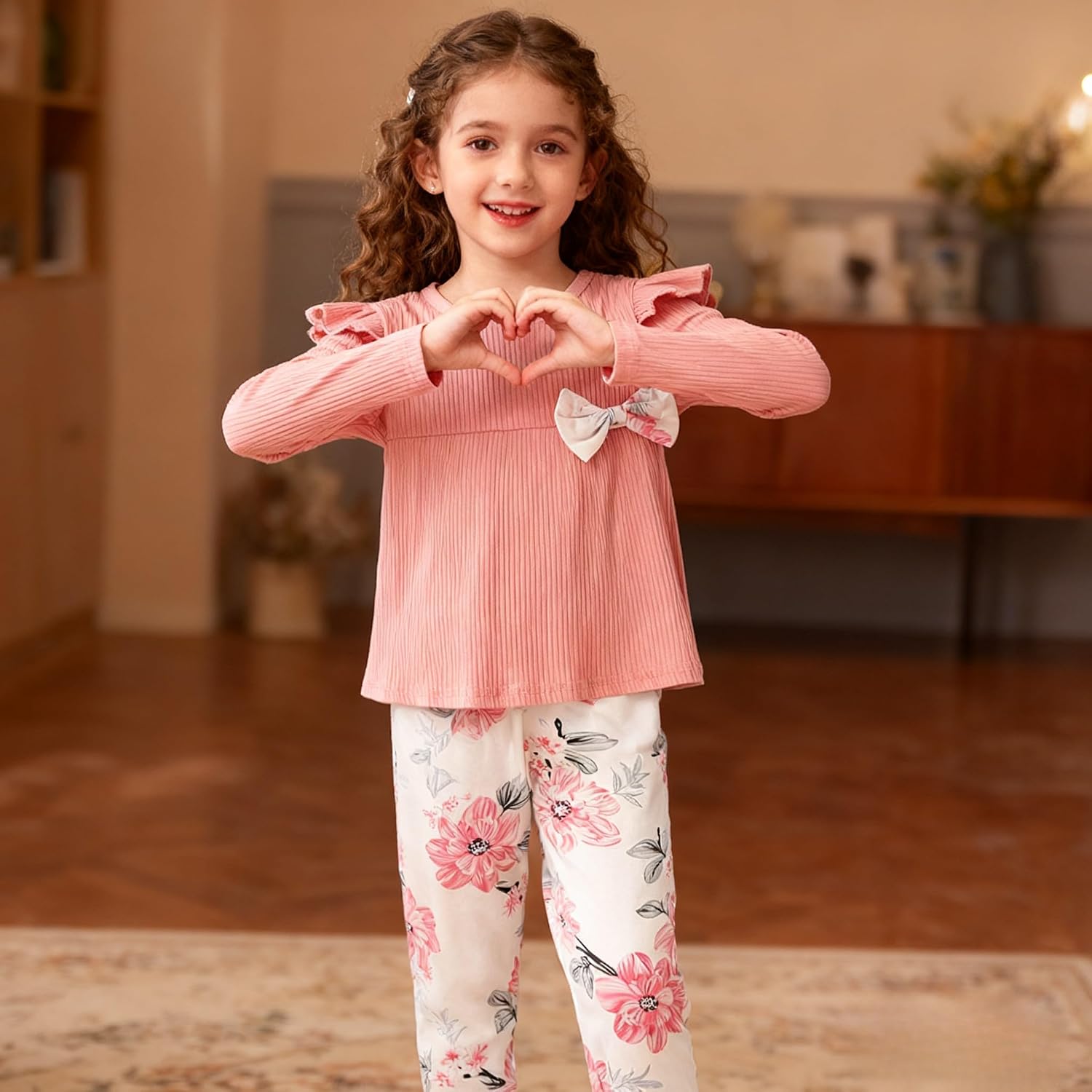 Toddler Kid Girls Clothes Outfit Bow Knot Decoration Long Sleeve+ Butterfly Print Pants 2PC Outfit