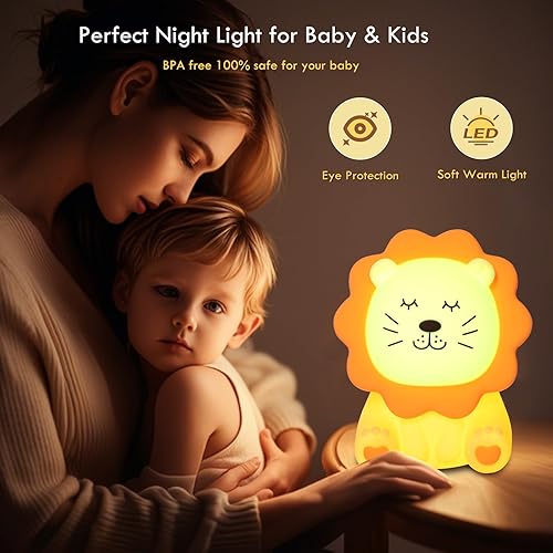 Miniatura 5 de Luz Nocturna para Niños, Luz Nocturna de Silicona Suave de 7 Colores con 3 Niveles de Atenuación, Luz Nocturna Recargable Antideslumbrante para
