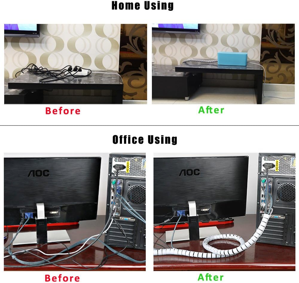 Cable Bundler Organizer Flexible & Expandable Cable Management Sleeve Coiled Tube Cable Collector- Dia. 0.87 Inch 9.5 Foot Length Black