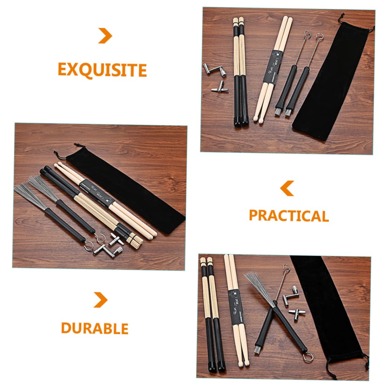 ifundom Lot de Baguettes de Batterie en Bois, 1 Set, Léger et Bien Équilibré, Jeu à Faible Volume, pour Scène et Bars