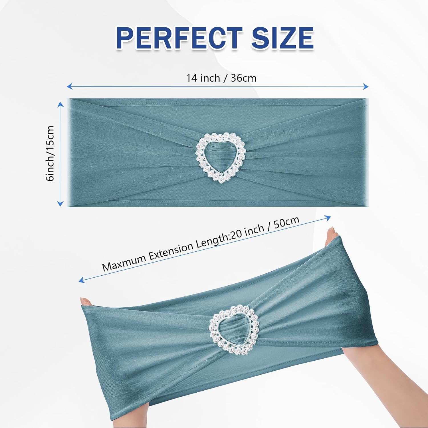 howhic pack of 120 spandex chair sashes bows stretch chair cover band with buckle slider universal elastic chair ties for wedding banquet party event decoration (dusty blue) 120pcs dusty blue