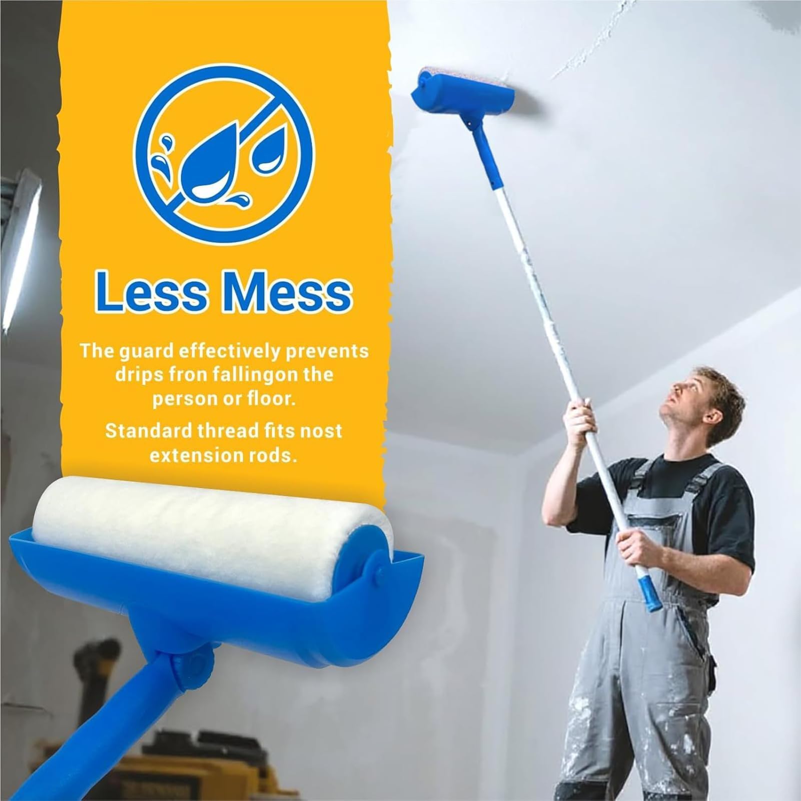 Rouleau de peinture de plafond réglable anti-goutte pour la maison, la cuisine, la salle de bain, le salon, la fourrure intérieure – Application et nettoyage faciles