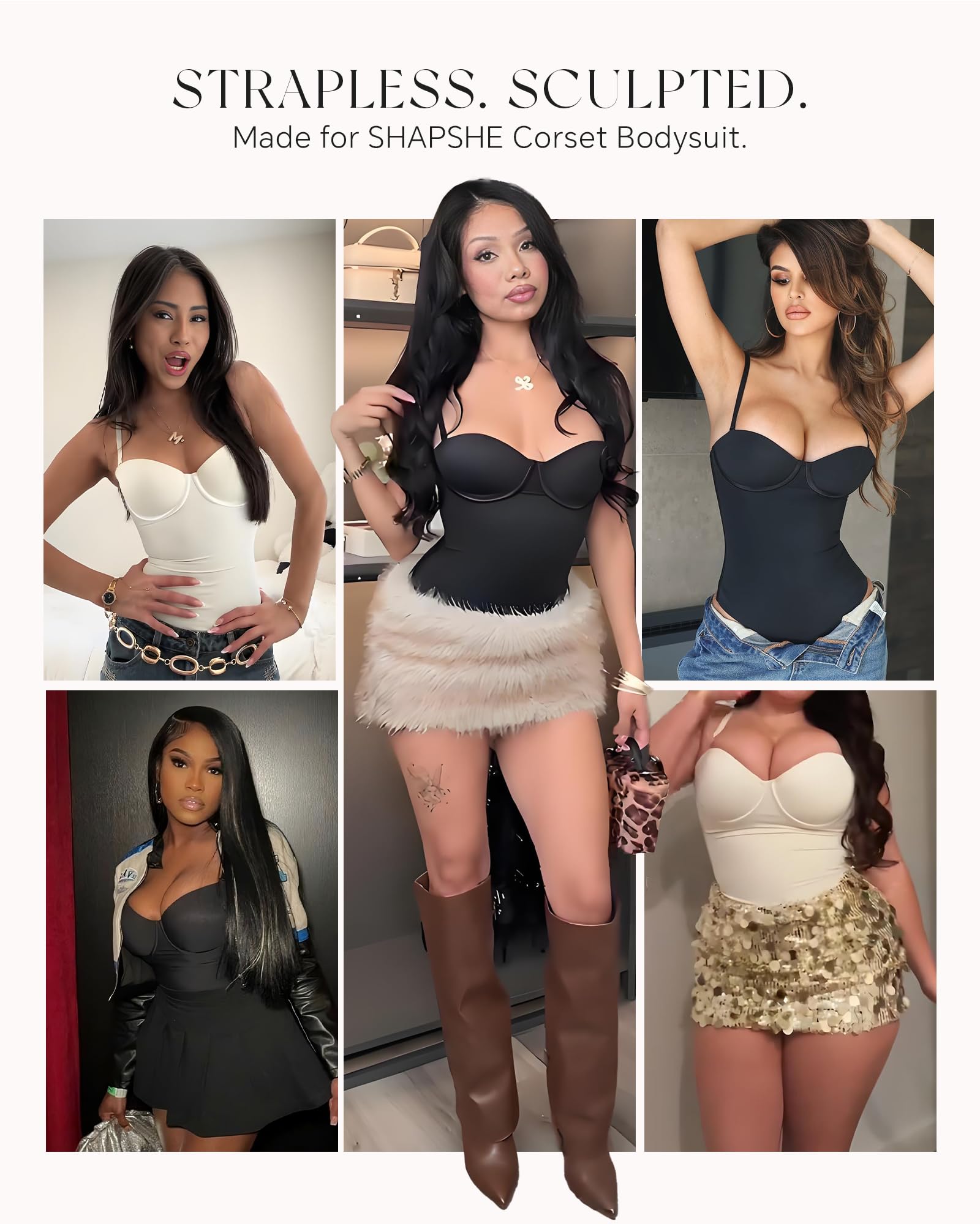 SHAPSHE Corsetto modellante senza spalline Body Top per le donne Controllo della pancia Scollo a V Perizoma Body Shaper Uscire Abiti