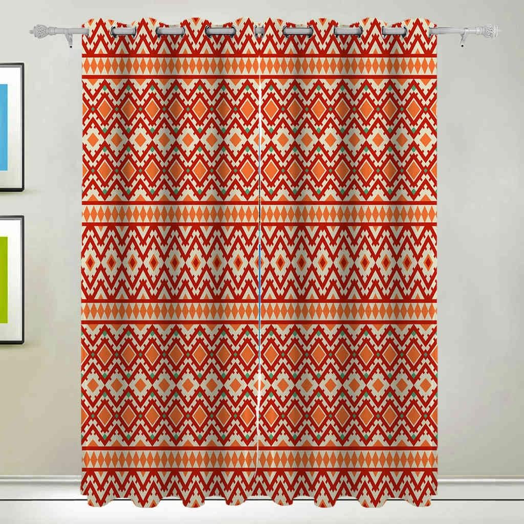 遮光カーテン 2枚組,アステカオレンジ部族スタイルパターン 防寒 断熱 保温 防音カーテン 寝室用 リビング用 洗える カーテン お