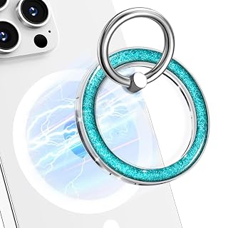 Magnetic Phone Ring for MagSafe,Phone Grip Kickstand,Ring Holder Stand Compatible with iPhone 17 16 15 14 13 12 Pro Max Plus and Phone Case - Blue Transparent Glitter - Amazon product rated Grade B