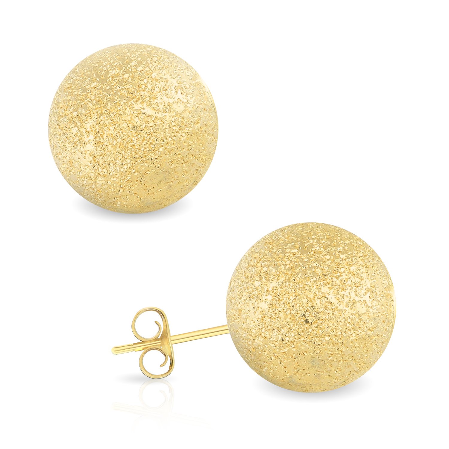 14k Yellow Gold 10MM Laser Cut Ball Stud Earrings