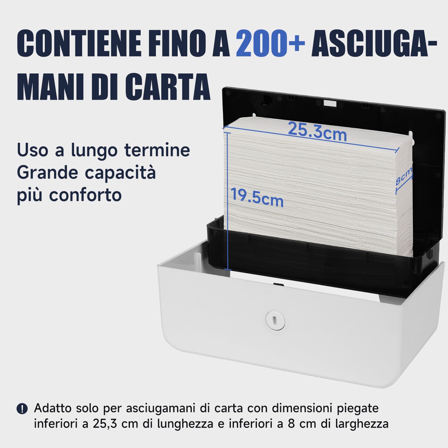 AIKE Dispenser Carta Asciugamani da Parete,per Z-Fold Carta Piegata di Dimensioni 25,3 x 8 cm o Inferiori,Può Contenere 200 Fogli