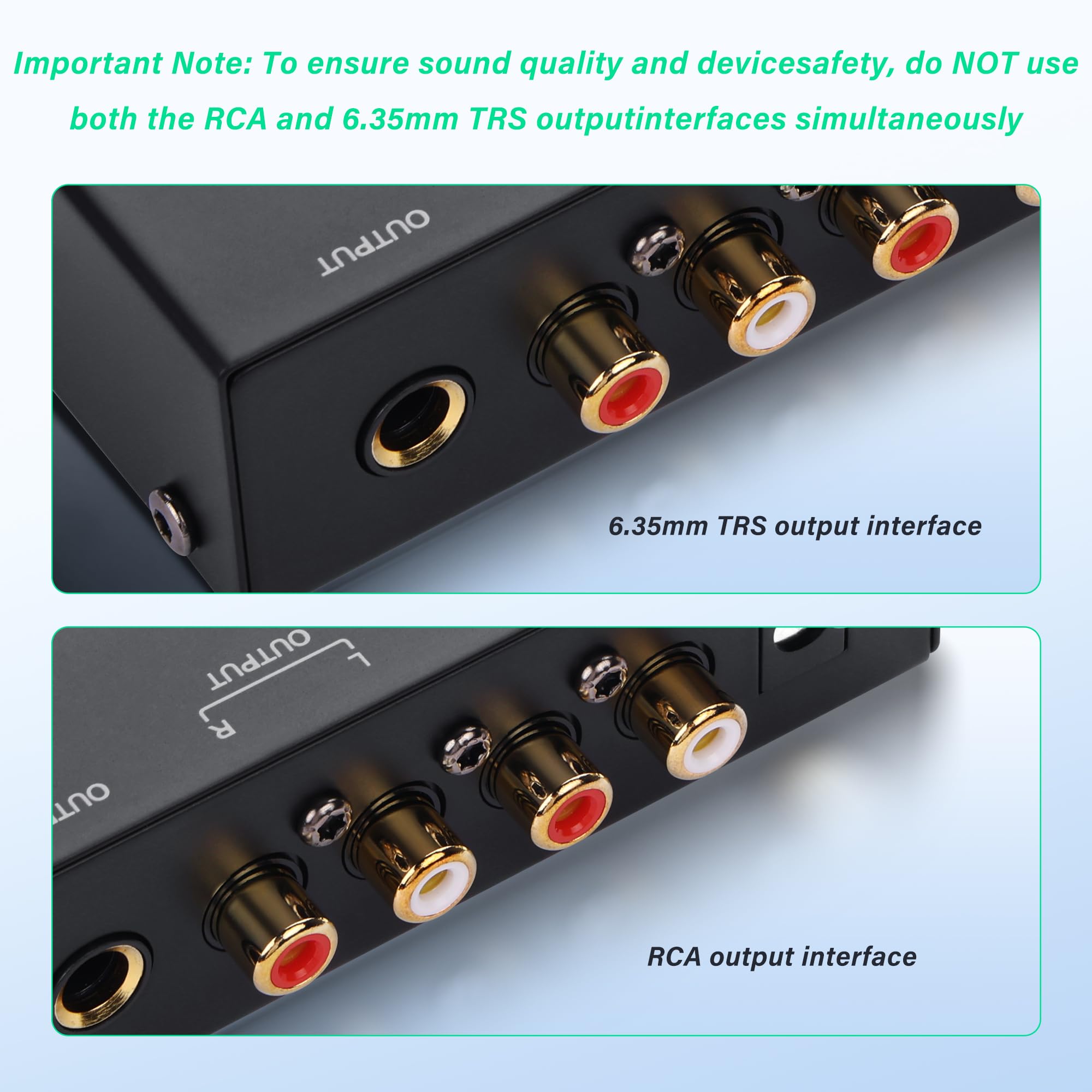 SinLoon PP400P Phono Preamp z podwójnym wyjściem RCA i ¼ cala, przełącznik zasilania, niski poziom szumów, czarny