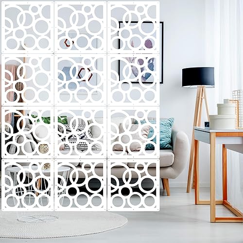 ANMINY 12 piezas de separadores de habitación colgantes decorativos gruesos paneles de pantalla de pared con patrón de tallado floral, diseño hueco ANMINY 12 piezas de separadores de habitación colgantes decorativos gruesos paneles de pantalla de pared con patrón de tallado floral, diseño hueco