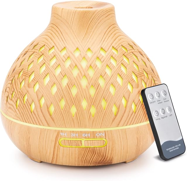 400ML Essential Oil Diffuser, Remote Control Diffusers for Essential Oils, Electric Ultrasonic Air Humidifier, Aromatherapy Diffuser with Waterless Auto-Off