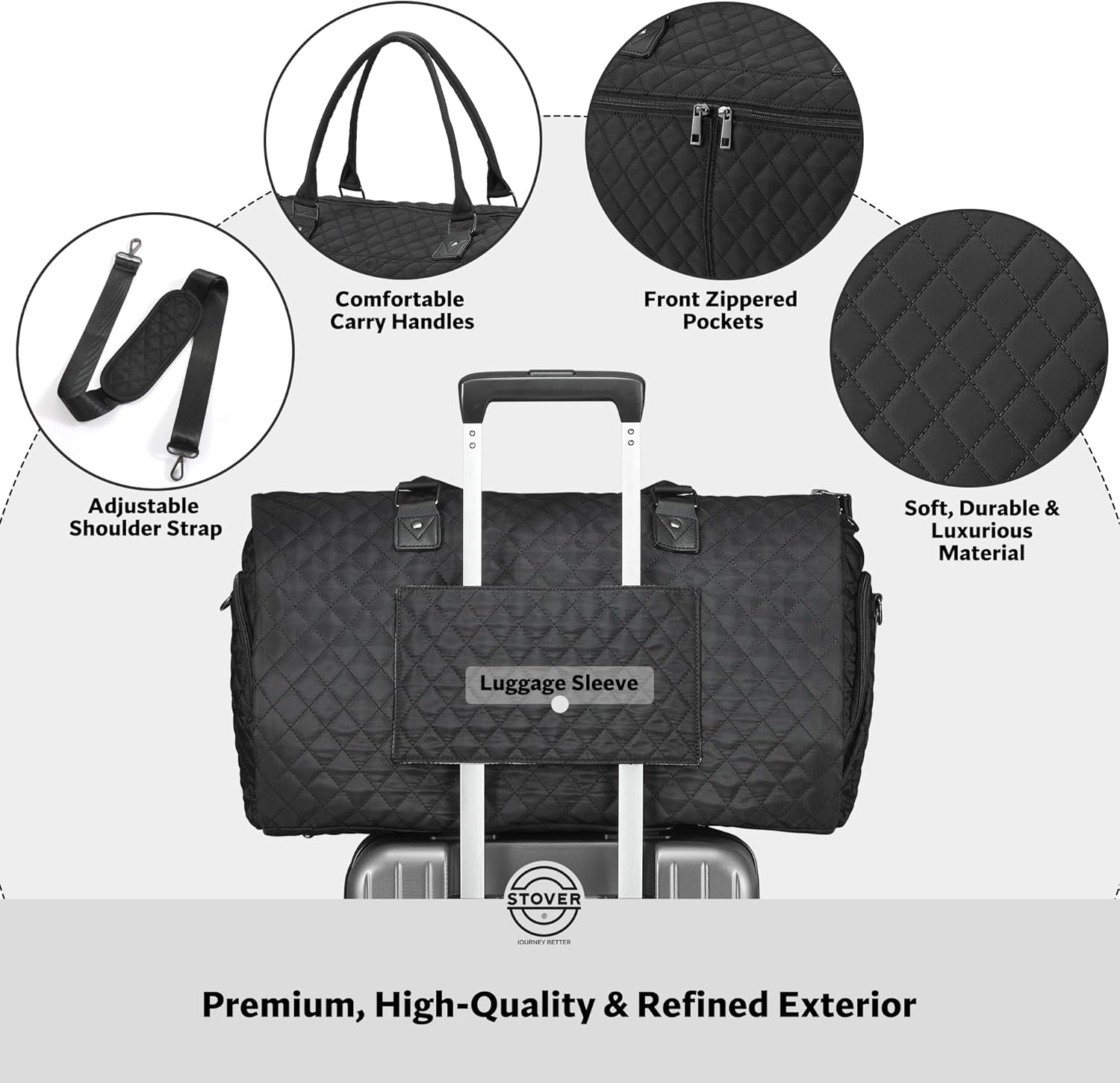 STOVER Women’s Convertible Garment Duffel Bag for Travel – 2-in-1 Carry-On Weekender/Overnight Tote - Wrinkle-Free Dresses, Hanging Suits & Clothes Plus Shoe Compartment & Bonus Toiletry Bag (Black) - Image 4