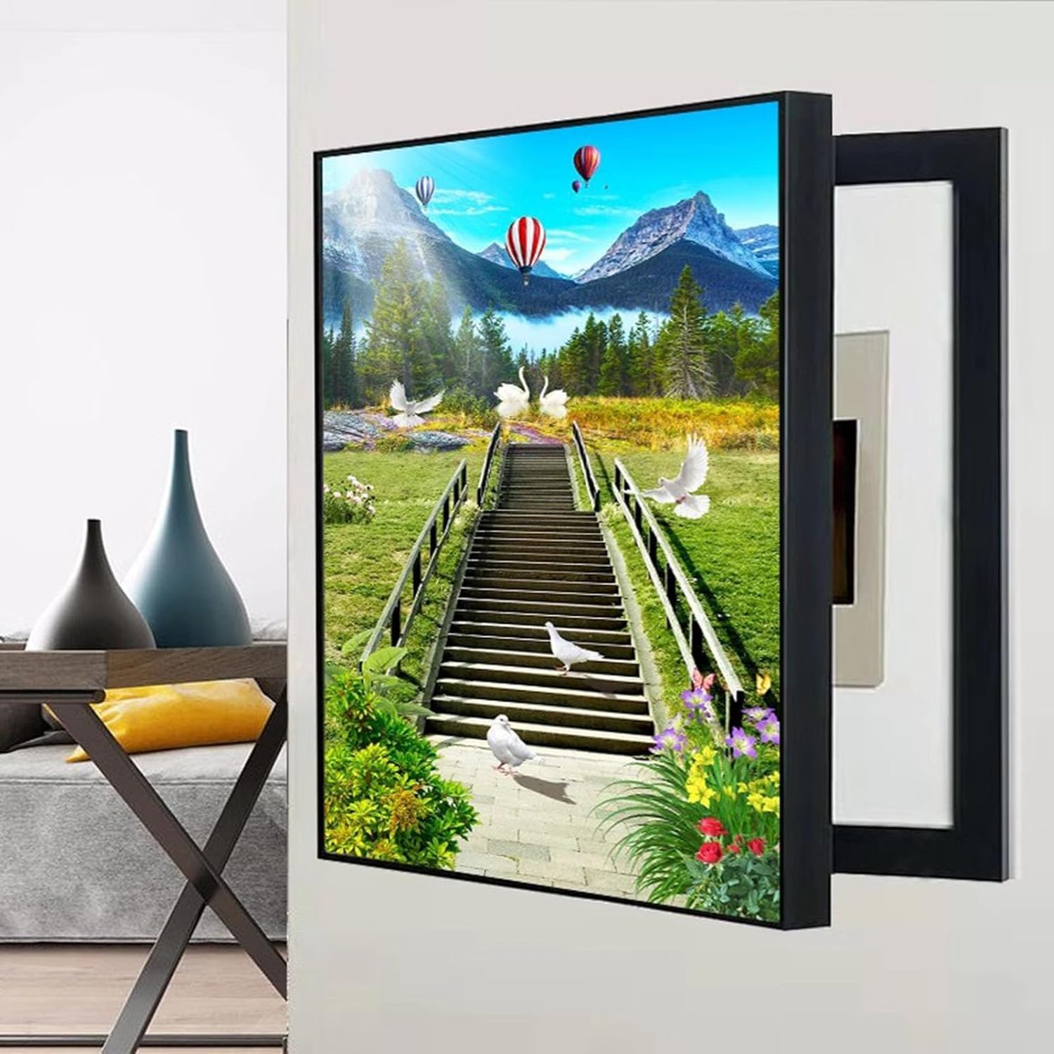 Cubierta de panel eléctrico, cubierta de caja de disyuntores, armario de caja de fusibles montado en la pared, pintura decorativa con medidor oculto, tamaño 50 x 70 cm