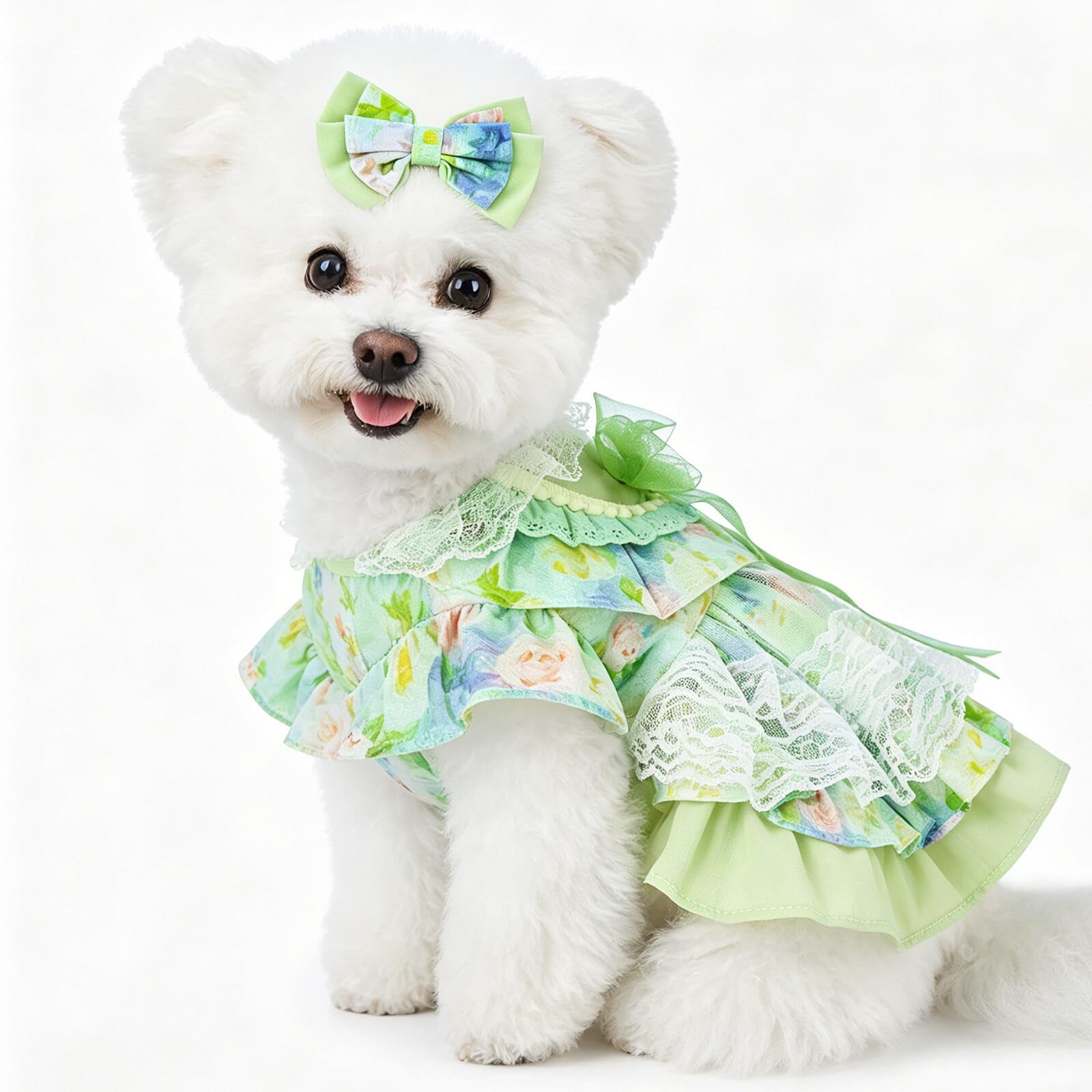 SipSylph Spring Dog Dress, Floral Princess Dog Dress, Multi-Layer Ruffle Skirt with Soft Mesh & Lace Fabric, Girl Dog Clothes for Holiday, Birthday, Wedding, Party, Photoshoot (XXL)