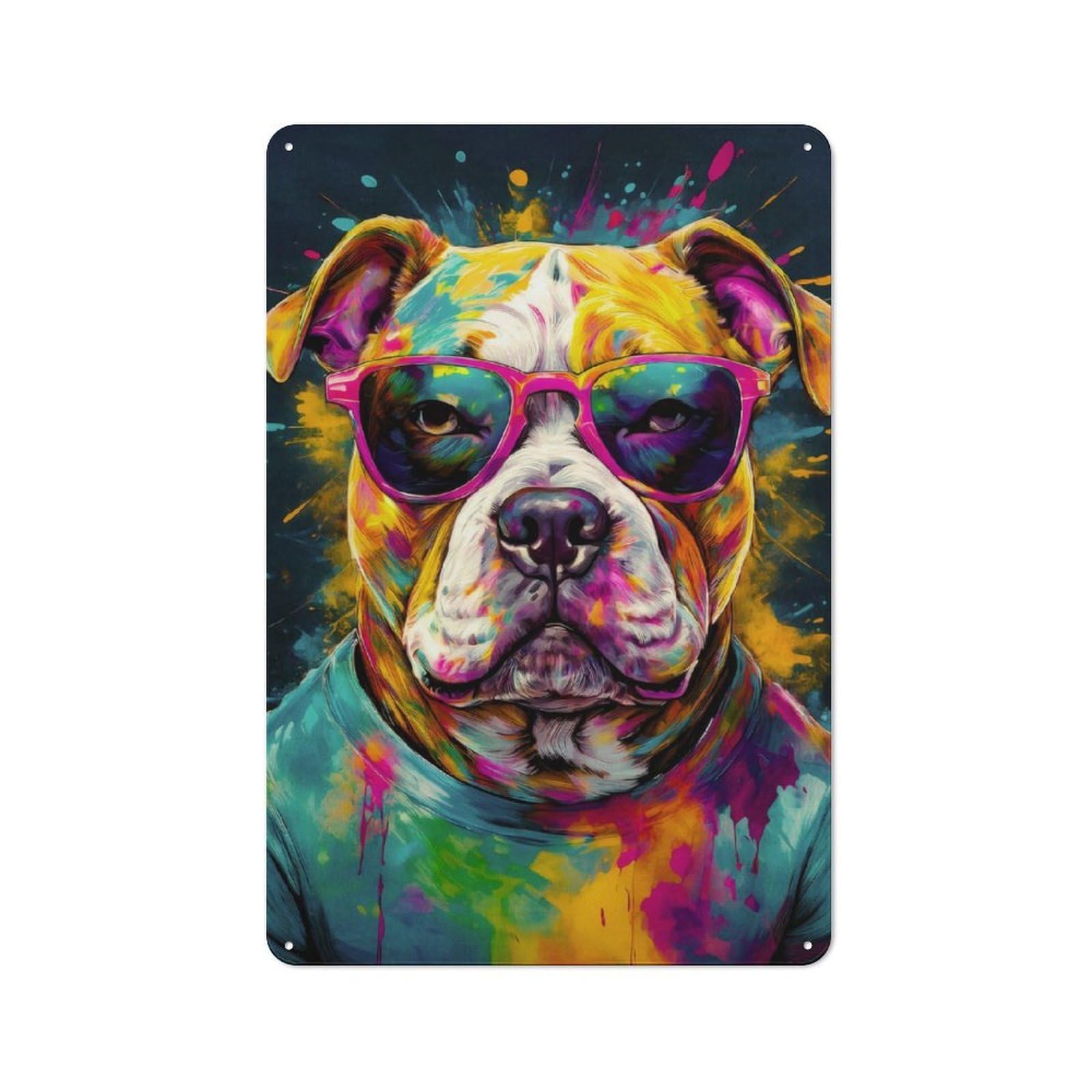 Junmoney Cool Bulldog In Sunglasses Vintage Metal Wall Sign 30X20cm For Garage Or Workshop, For Metal Sign Collectors, For Garage And Workshop Walls