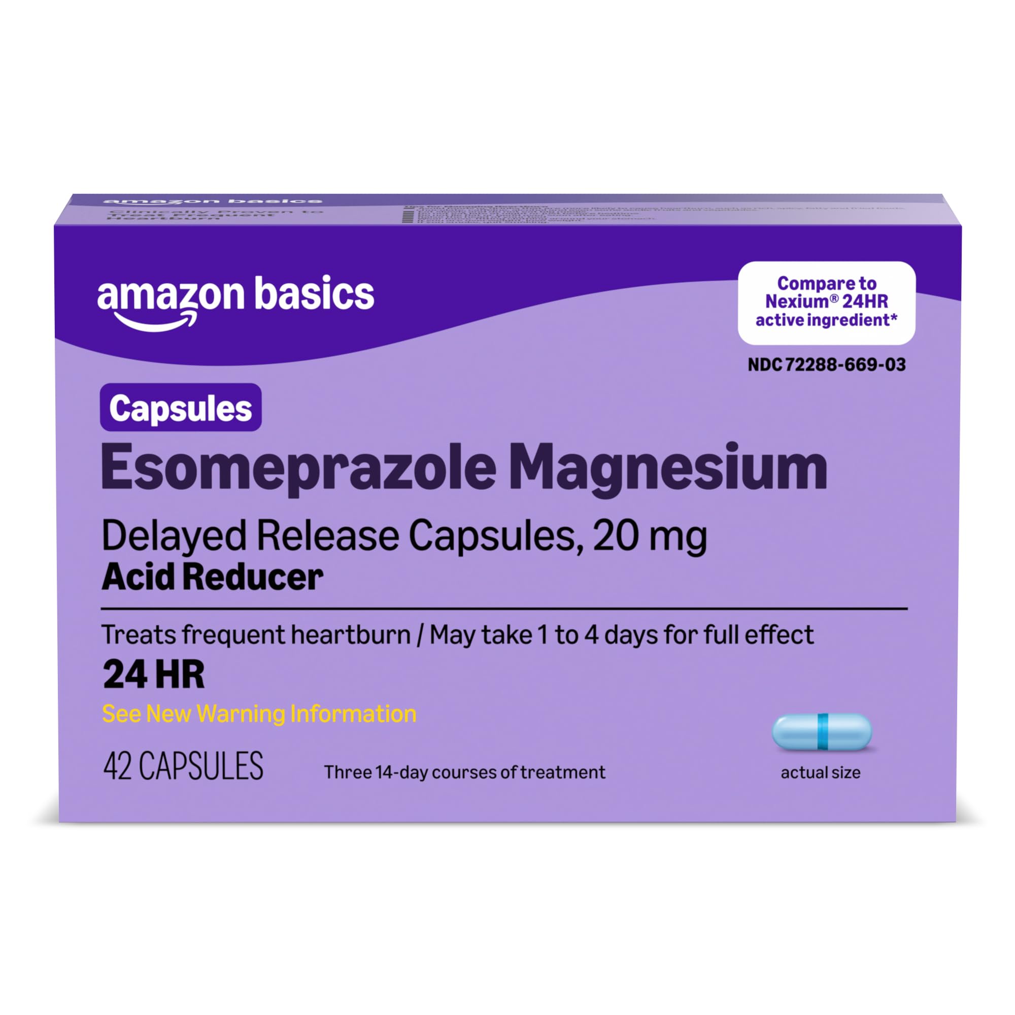 Amazon Basics Esomeprazole Magnesium Delayed Release Capsules, 20 mg, Acid Reducer, Heartburn Medicine, 42 Count (Previously Care)