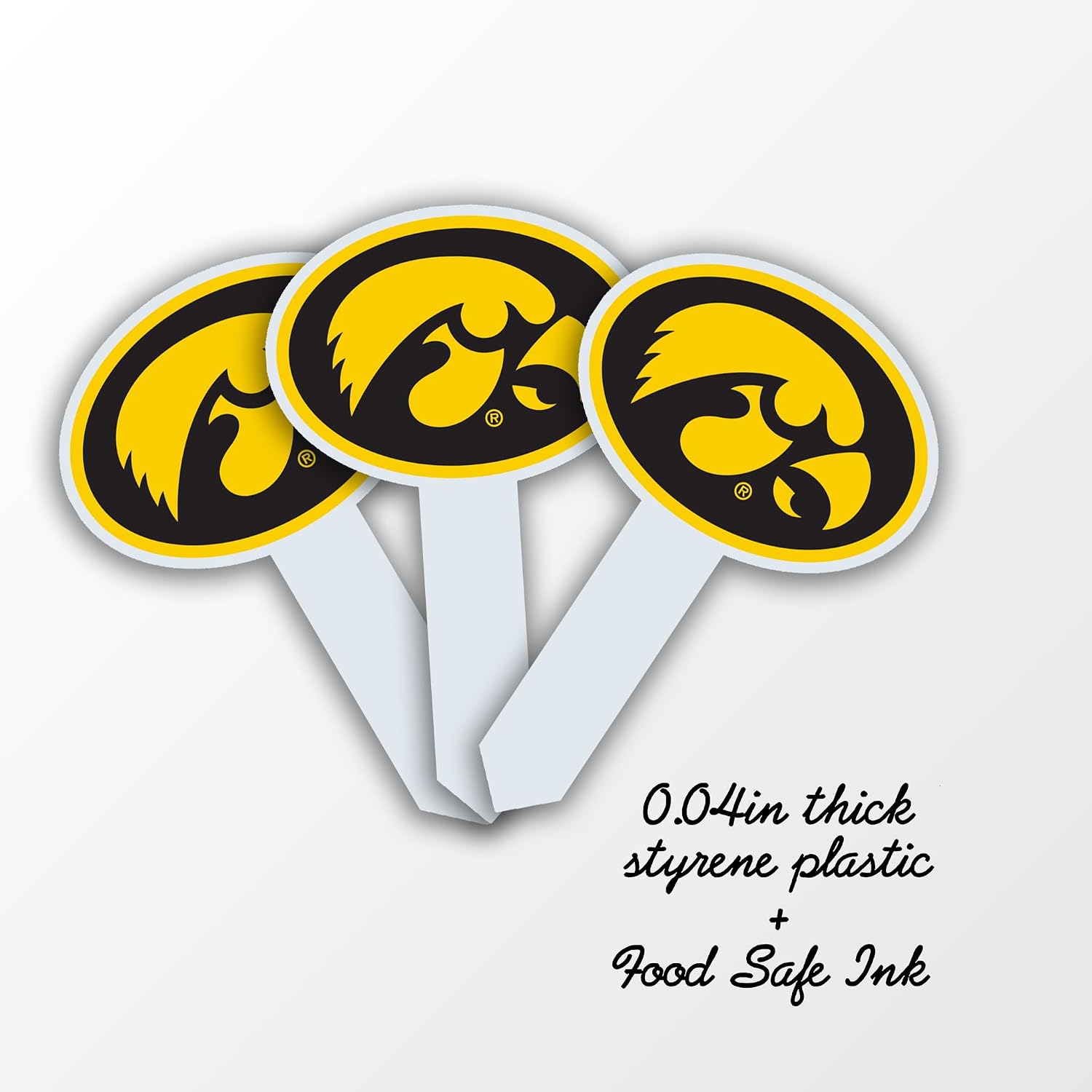 University of Iowa Cupcake Toppers Set of 25, Officially Licensed Iowa Hawkeyes, Solid Plastic (Oval Tigerhawk)