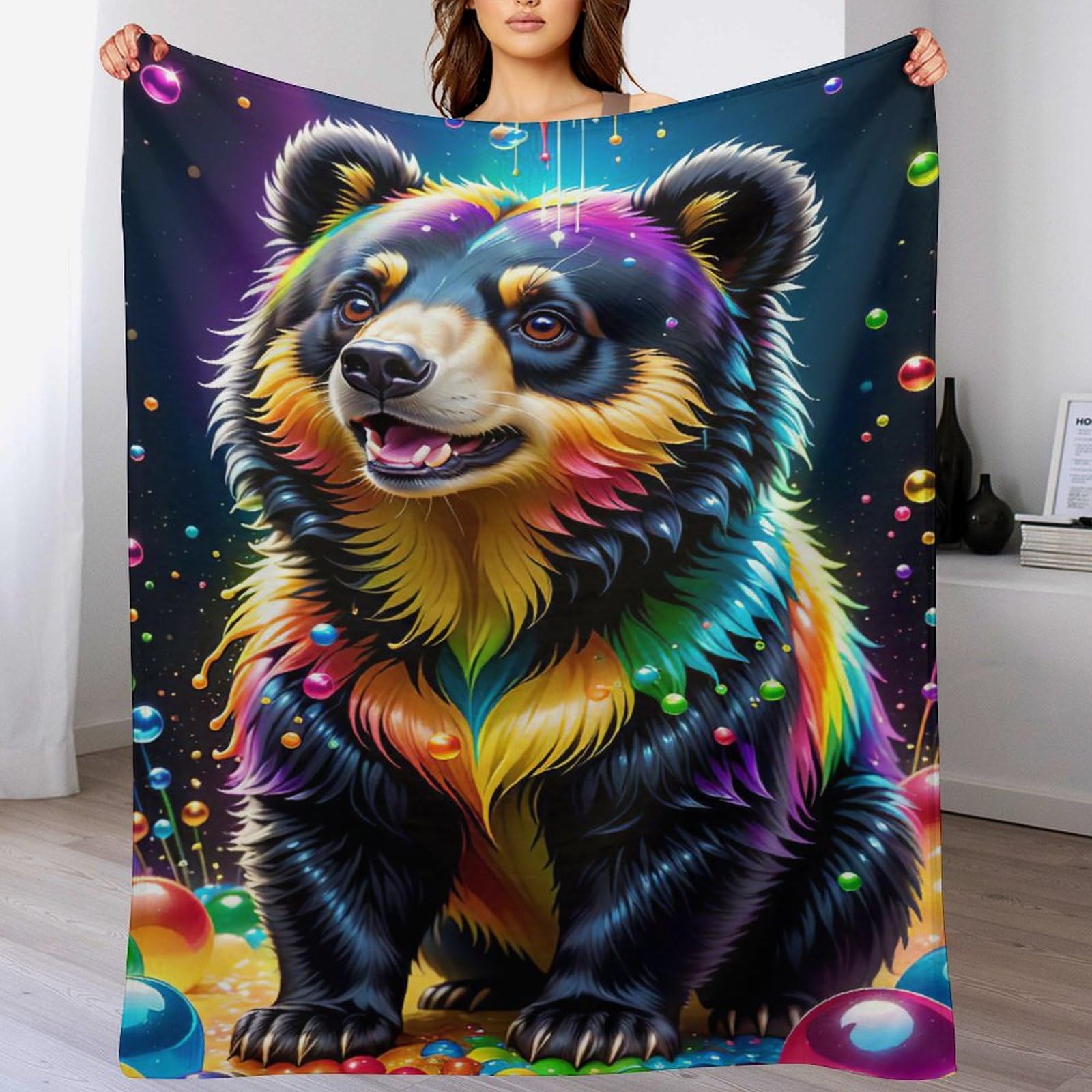 Couverture motif ours impression 3D plaid en polaire cadeau idéal pour lit et canapé