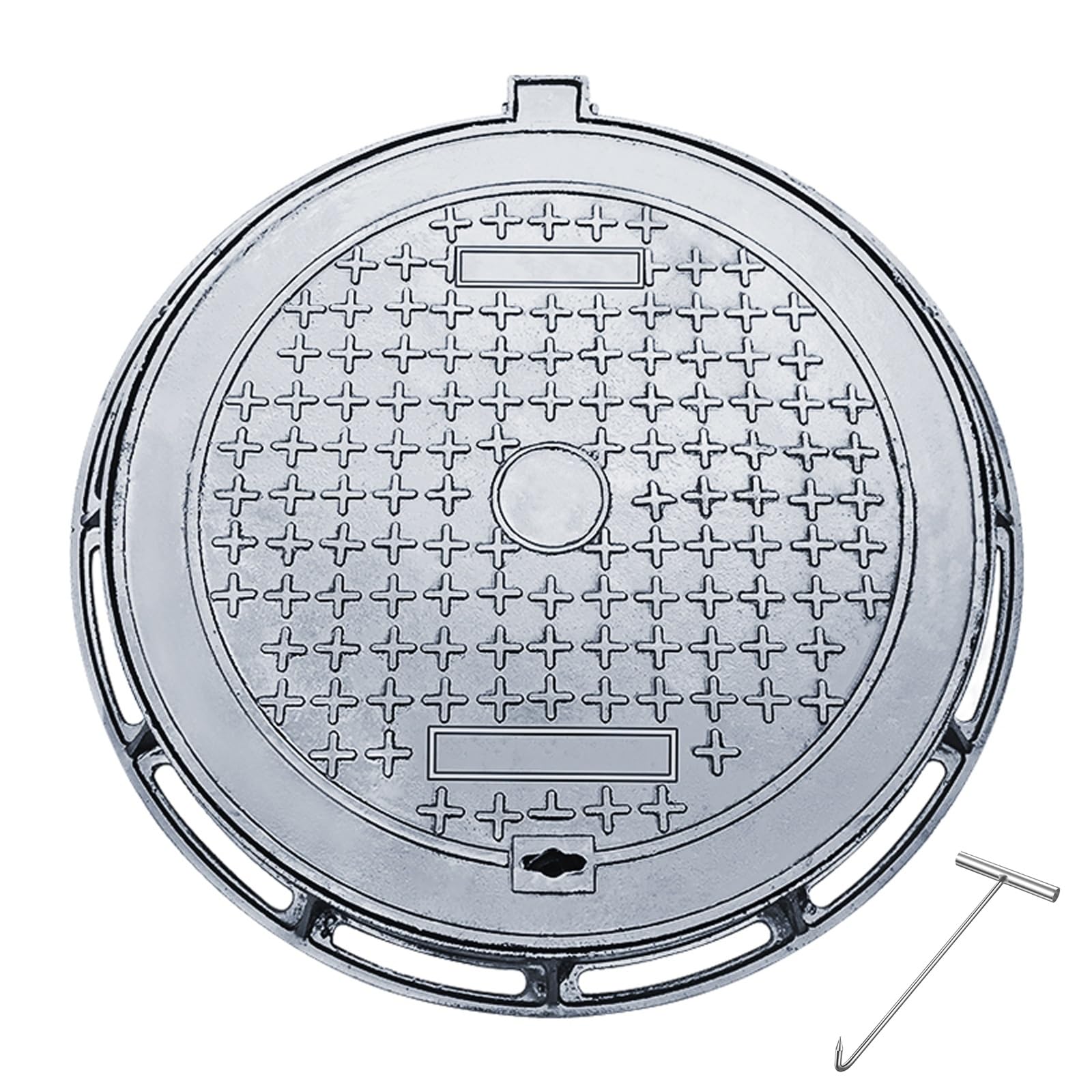 GJMSSMY Ductile Iron Manhole Cover & Frame, Round Drainage Cover for Garden, Sidewalk, Driveway (50x50x5cm/20x20x2in) - Heavy Duty, Sewage Access Lid with Hook
