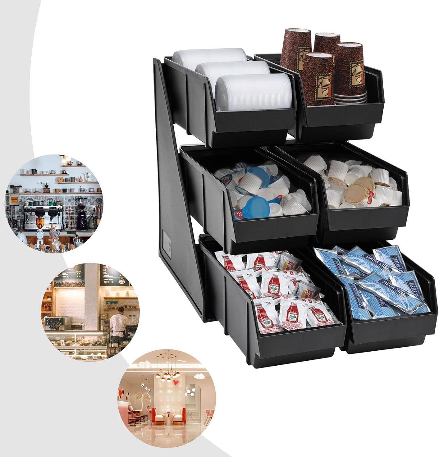 Portavasos Y Dispensador De Vasos Ajustable - 6 Compartimentos Para Cafeterías, Bares O Cocina