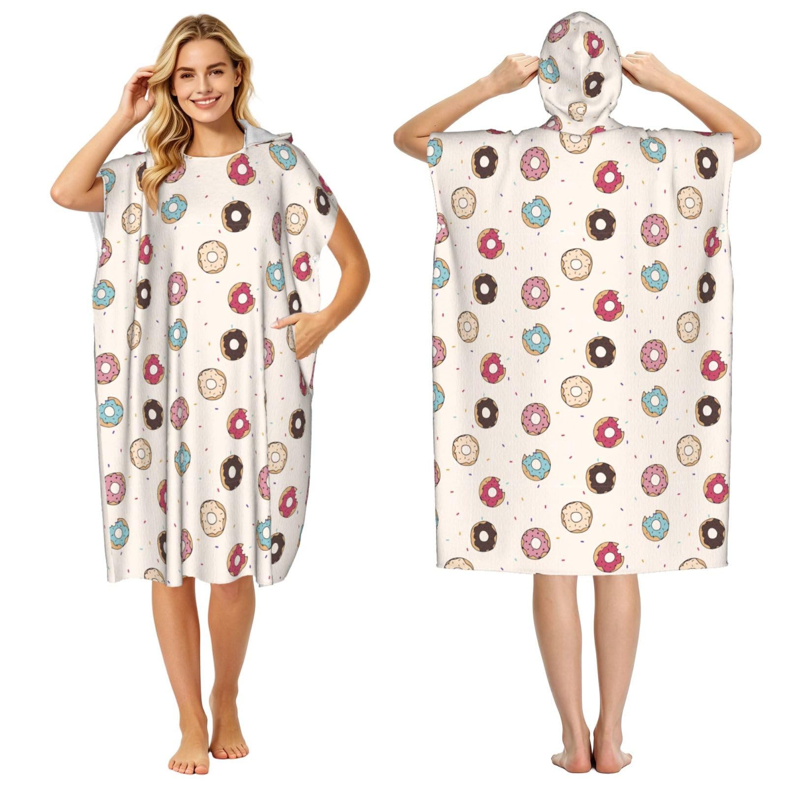 Noble Ren Colored Doughnuts Adult Hooded Beach Towel Swimming Cover Outdoor Wearable Towels Bath Bathrobe Cape Quick Drying