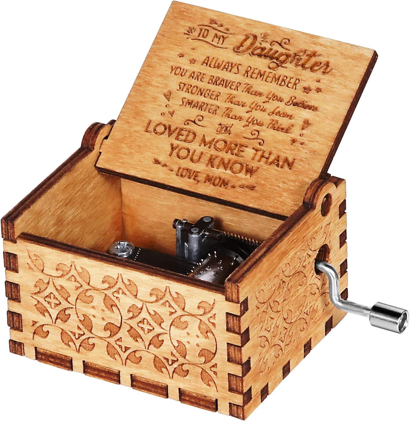 Funmo You Are My Sunshine Music Box, Wooden Hand Crank Music Boxes for Daughter, Engraved Vintage Wooden Sunshine Musical Box Gifts for Birthday/Christmas (Mom to Daughter)