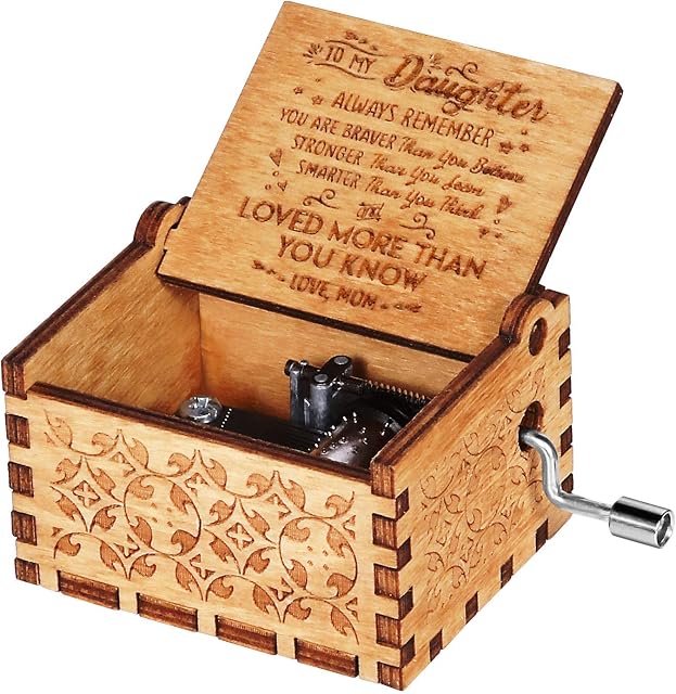 Funmo You Are My Sunshine Music Box, Wooden Hand Crank Music Boxes for Daughter, Engraved Vintage Wooden Sunshine Musical Box Gifts for Birthday/Christmas (Mom to Daughter)
