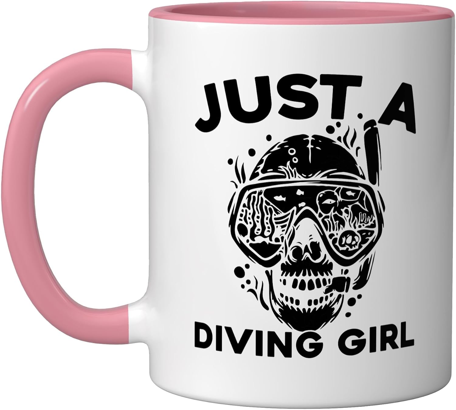 Diving Diver - Snorkeling Dive Scuba Just A Diving Girl Ceramic Mug, Pink/White