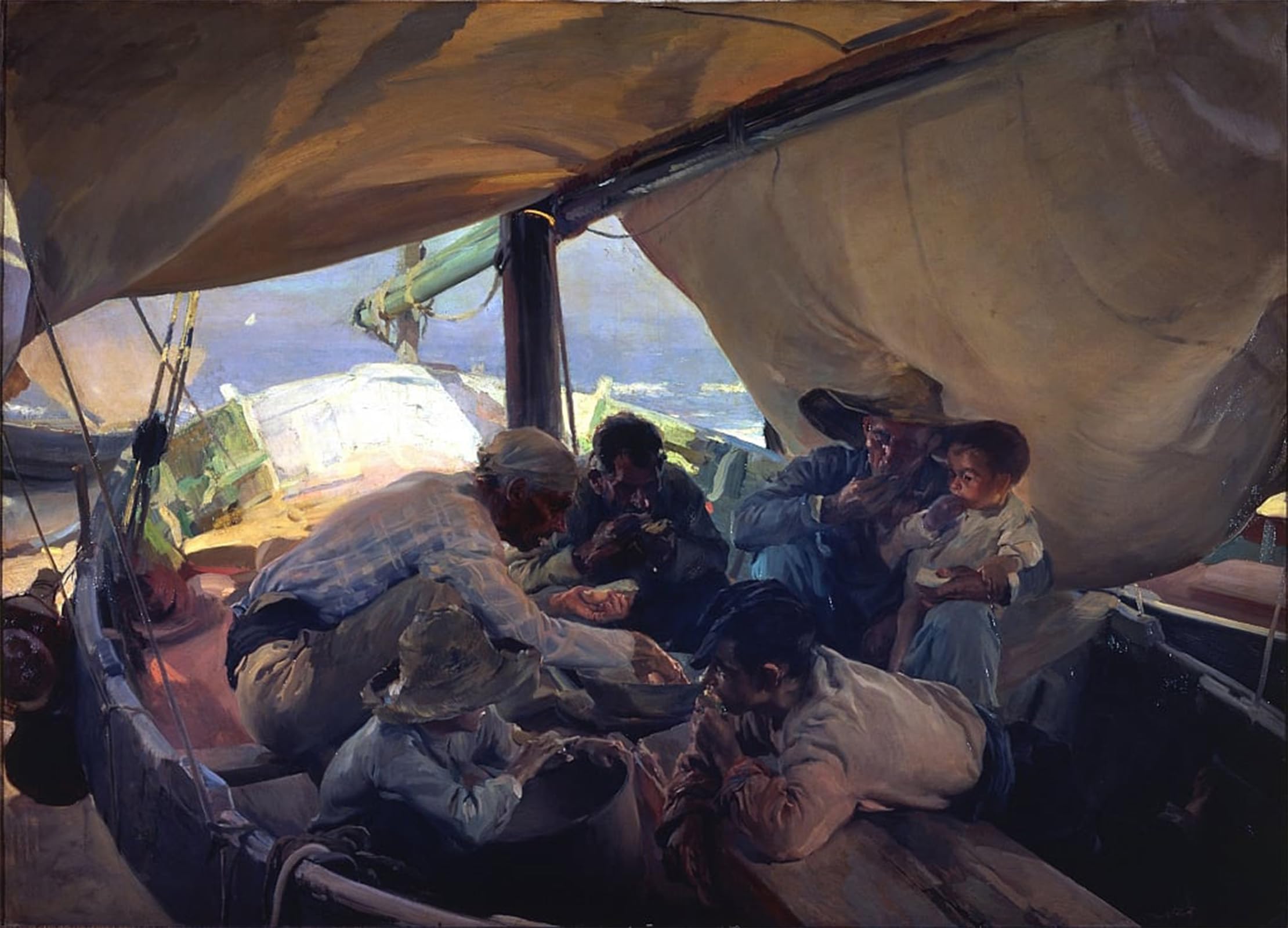 ARTXLXXBN Famous Painting Canvas Artwork Graffiti Print Lunch on the boat by Joaquín Sorolla Portrait Canvas Image for Home Decor 60x90cm