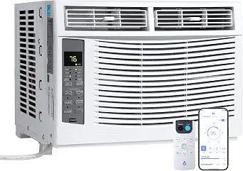 Smart 6000 BTU Window Air Conditioner with WiFi, Window AC Unit with Remote & App Control, Timer Function & Easy Install Kit, Cools Up to to 350 Sq. ft., for Bedroom, Living Room