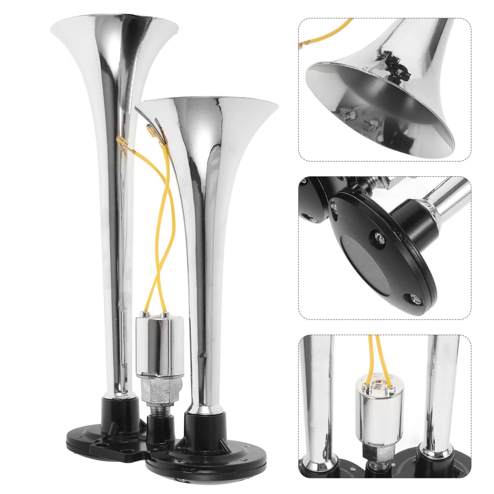 Bocina de Aire para Camión y Coche, Eléctrica de 2 Trompetas, Compatible Motocicletas y Furgonetas, Doble Tubo, Resistente y Fácil de Instalar para Uso Automotor y Marítimo