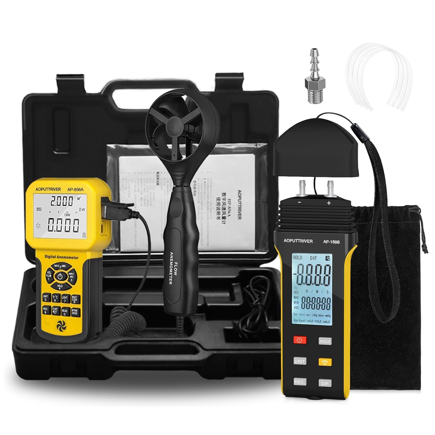 2 confezioni Pro HVAC anemometro AP-856A & AP-189B manometro digitale
