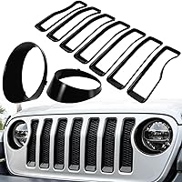 Vista 13 de Insertos de malla de parrilla frontal y cubierta de faros para Jeep Wrangler JL JLU Sport & Sport S solamente 2018-2023 Accesorios exteriores