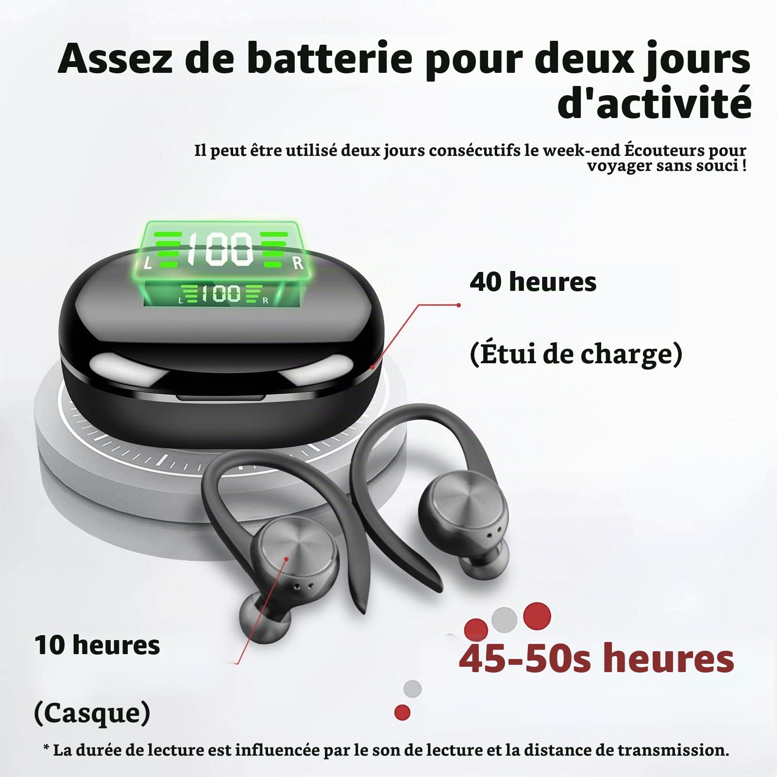 BROTHER INTERNATIONAL CORPORAT Casque Bluetooth, Casque sans Fil avec Microphone, Casque Bluetooth Sport, Son stéréo HiFi, Charge Rapide USB-C, réduction du Bruit, étanche IPX7, Temps de Lecture 48H