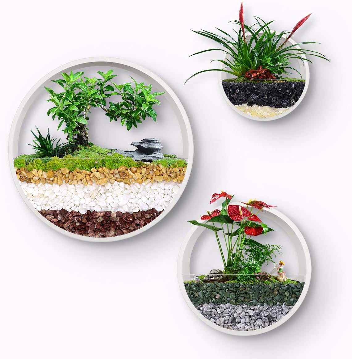EcosidesWall Hanging Planters for Air Plant Wall Hanging Metal Plant Terrarium, Planter Holder for Wall Decor, Decorative Morden Circle Iron Vase Air Plants Holders, Succulent Indoor(10" H White)