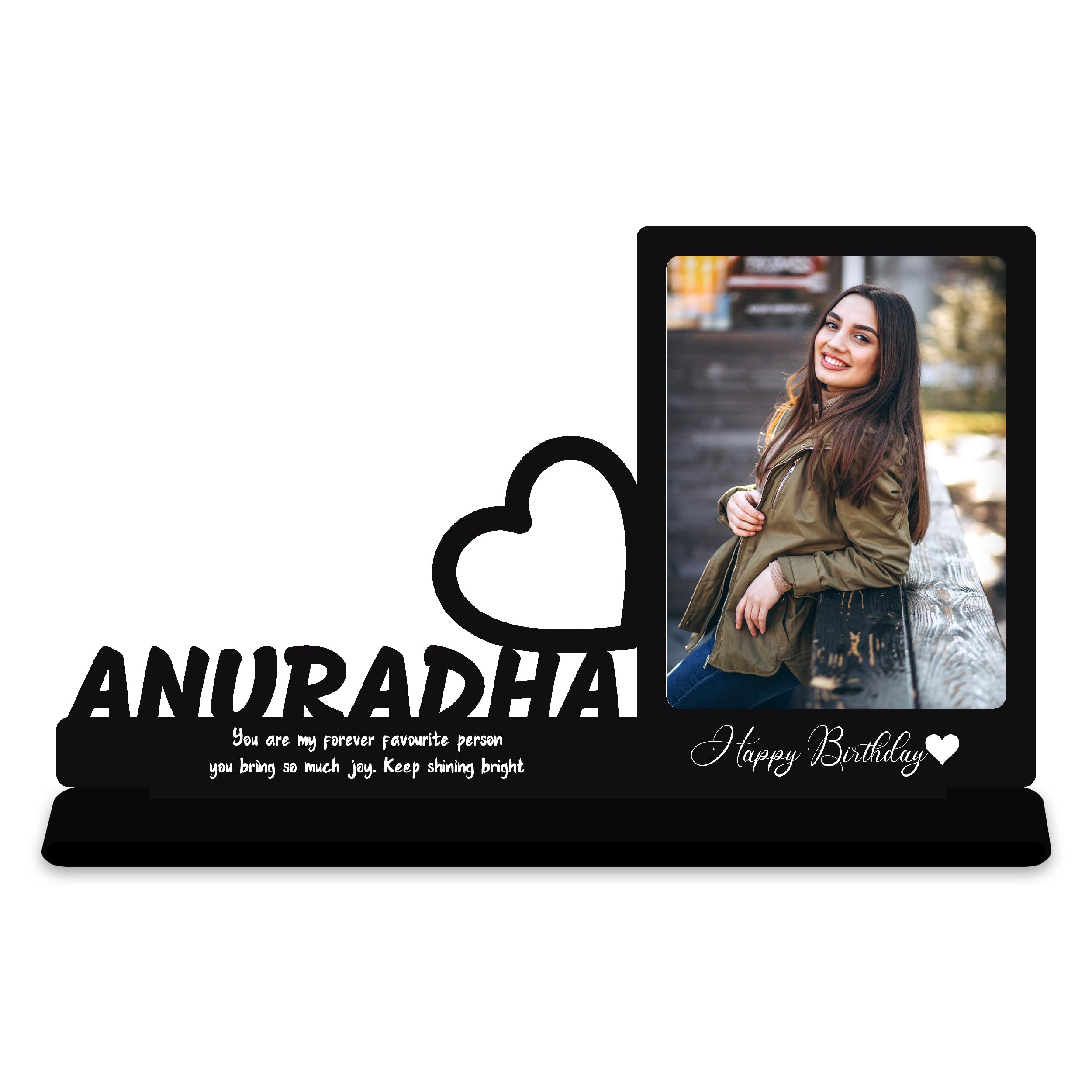 Indianara Wood Happy Birthday Customized Tabletop Rectangular Photo Frame With Name | Best Gift for Birthday, Friend, Brother, Sister, Boyfriend, Girlfriend, Husband, Wife, Parents, Raksha Bandhan, Teacher's Day, Karwa Chauth, Valentine's Day & Return Gift |