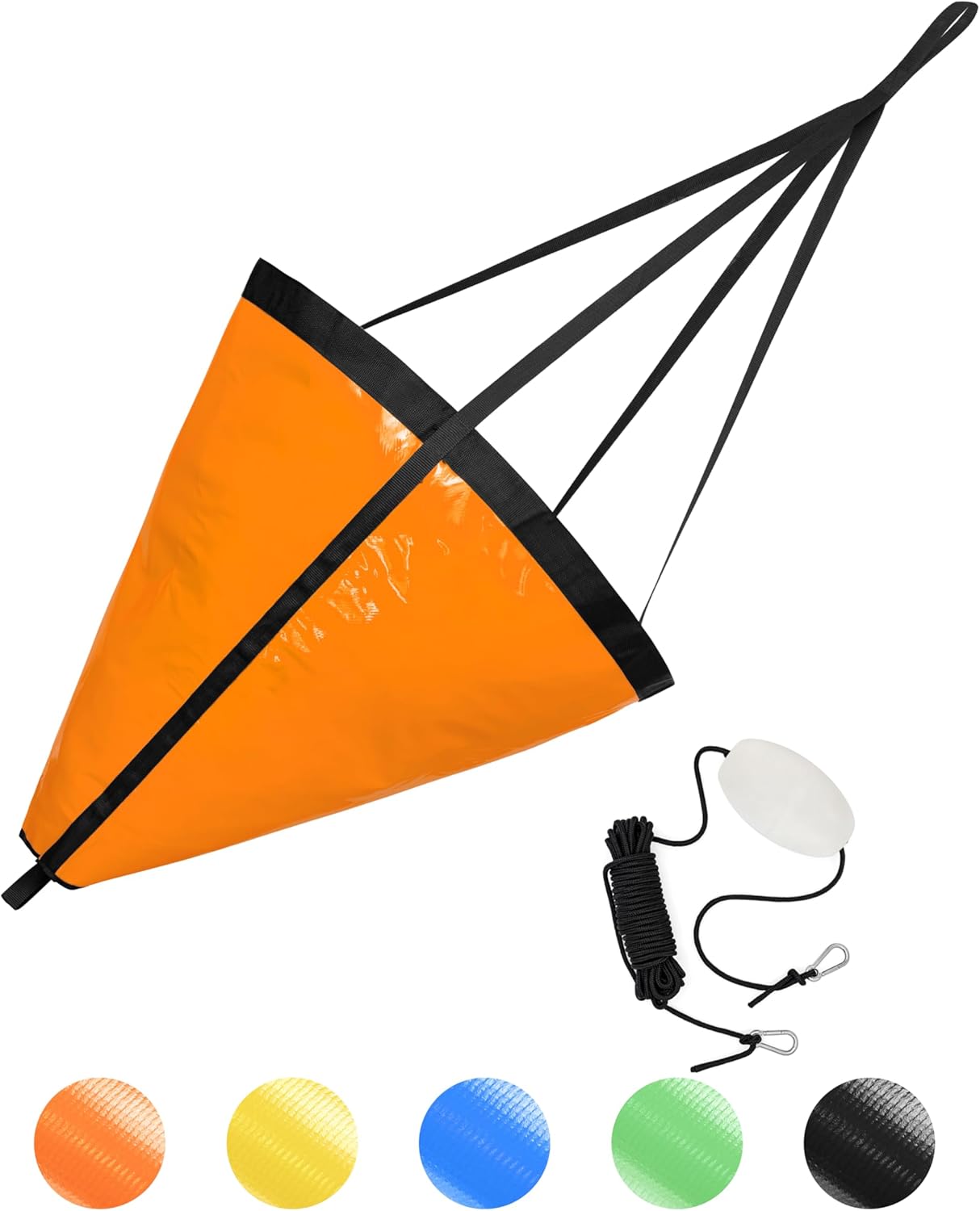 BLUEWING 32", 42", 53" Drift Sock Sea Anchors with Buoy Ball Float Leash 840D Nylon Parachute Fishing Drogue for Marine/Jet Ski/Sail Boat