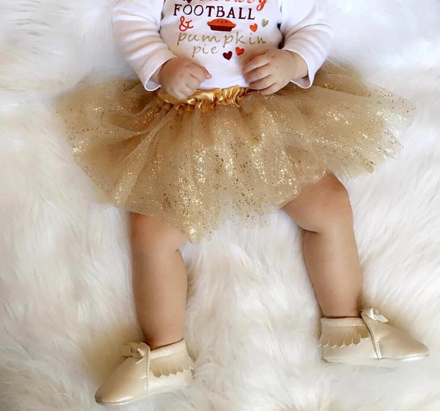 Baby Girls Gold Tutu Skirt, 3 Layer Sparkly Sequin Tulle Tutu for 3-12 Months (One Size), Infant Toddler Birthday Halloween Party Princess Dress Up Outfit Cake Smash Photo Props