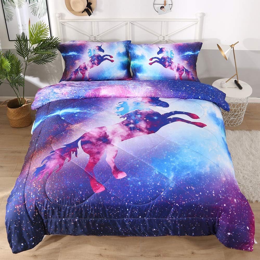 ENJOHOS Twin Comforter Set for Girls Twin Bedding Sets for Girls Unicorn Bedding Comforter Unicorn Twin Bed Sets for Girls Boys Teens Kids, Blue and Purple Bedding