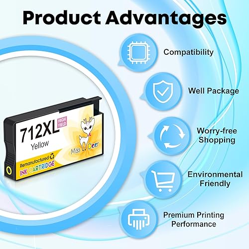 Miniatura 6 de Miss Deer Cartuchos de tinta 712XL remanufacturados de repuesto para HP 712 712XL, trabajo para HP para impresoras de trazador DesignJet T630 T650